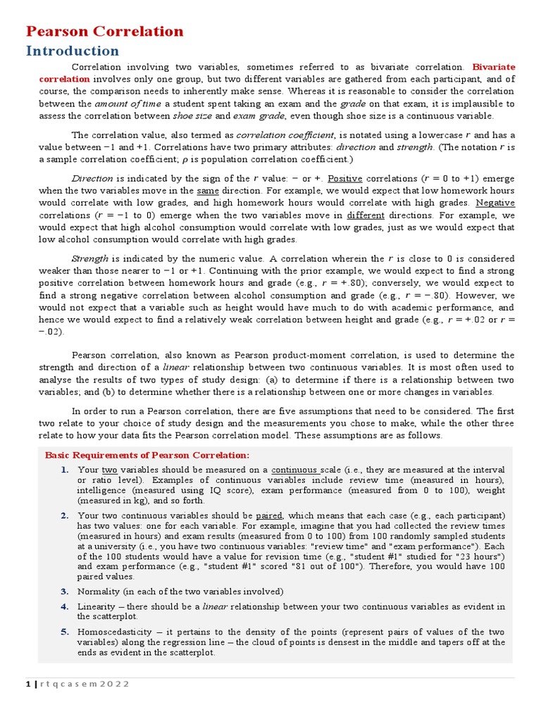 Pearson Correlation example PDF Coefficient Of Determination Scatter Plot
