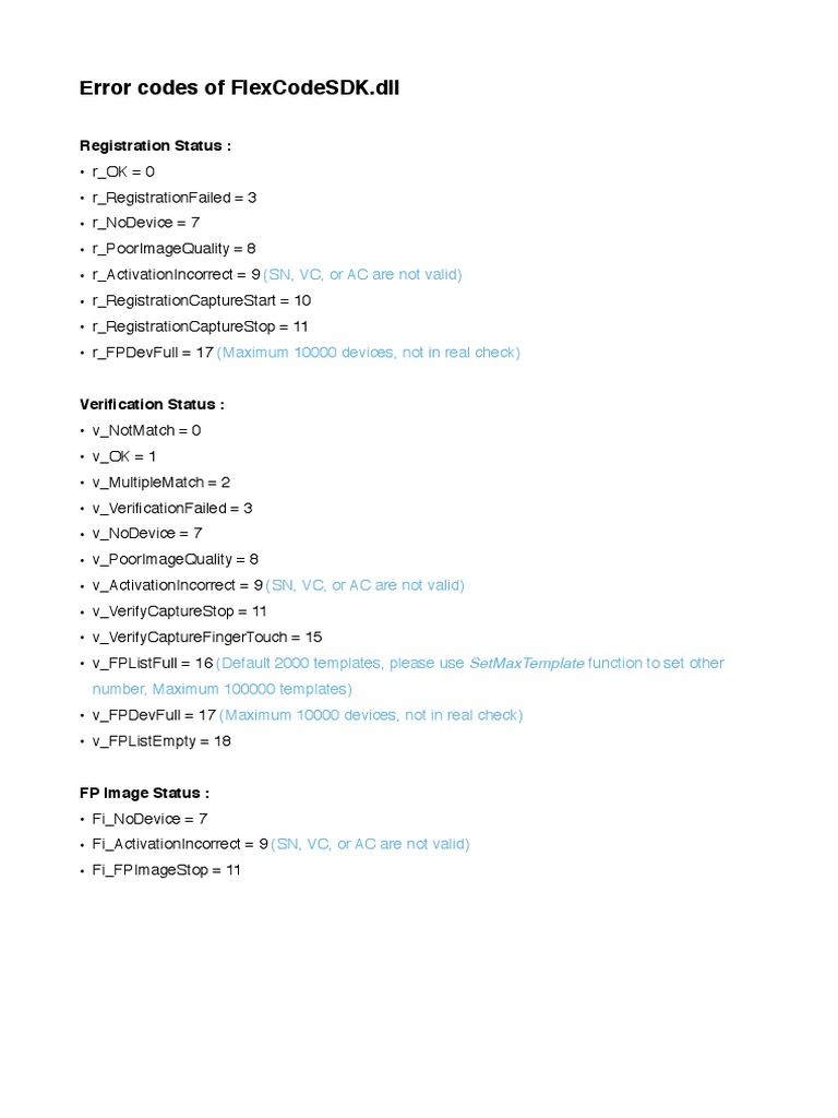 FlexCodeSDK Error Codes Overview | PDF | Computers