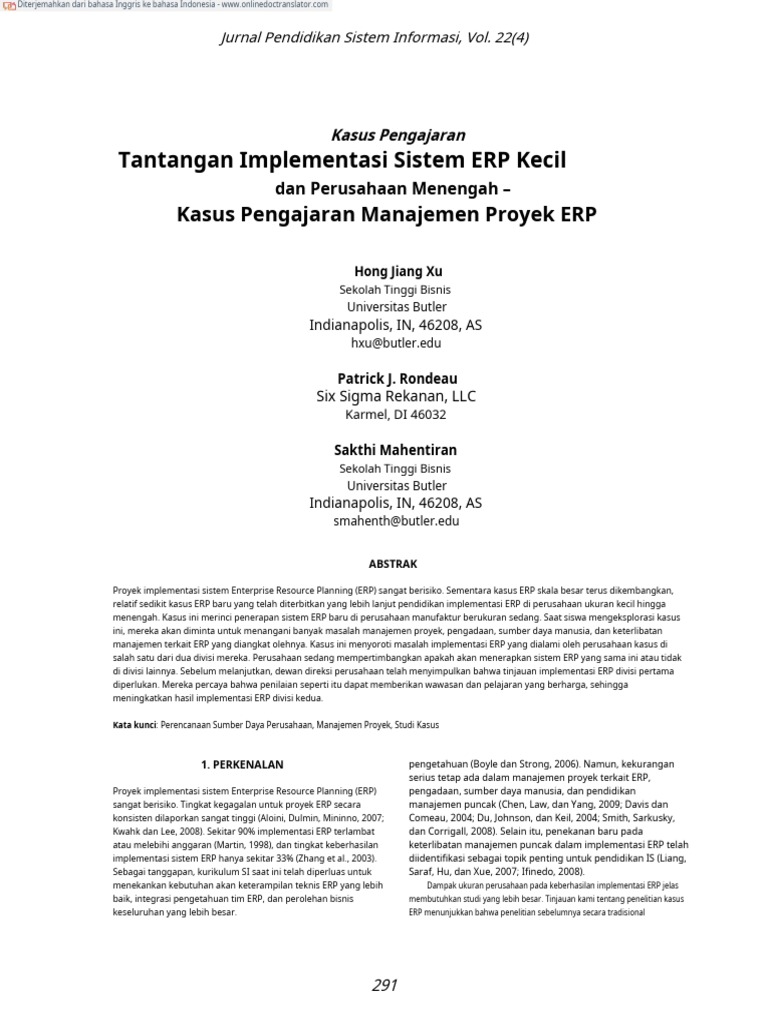The Challenge of Implementing An ERP System in SME - En.id | PDF