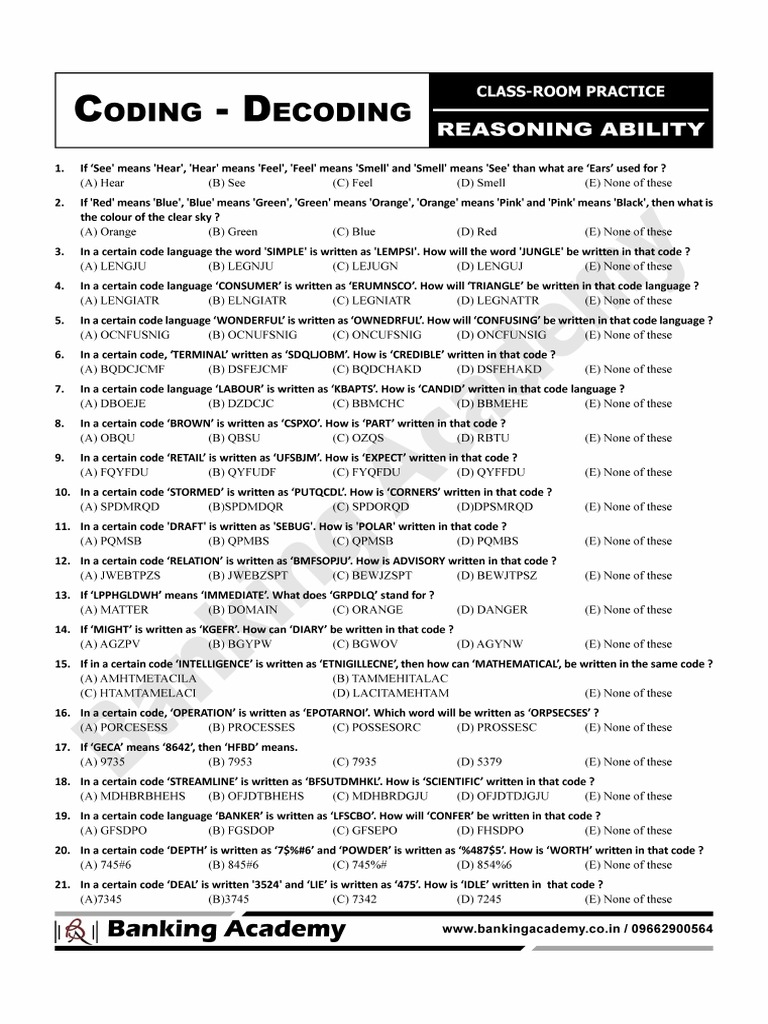 Coding-Decoding (Question Copy) | PDF