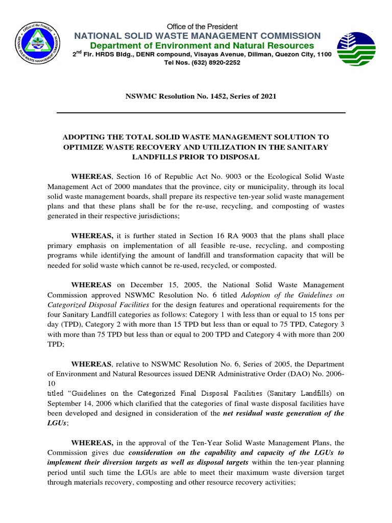 NSWMC Resolution Total SWM Solution August 31 2021 PDF Waste
