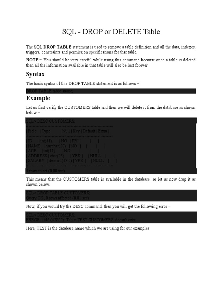 SQL DROP or DELETE Table PDF