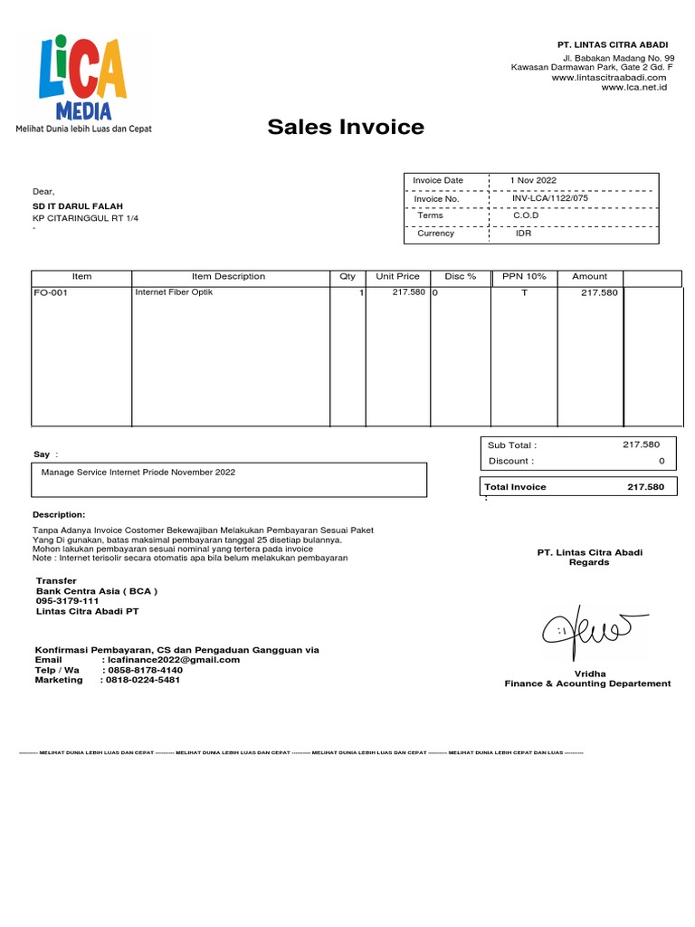 Invoice Internet Fiber Optik November 2022 | PDF