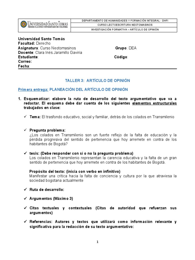 Taller de Artículo de Opinión | PDF