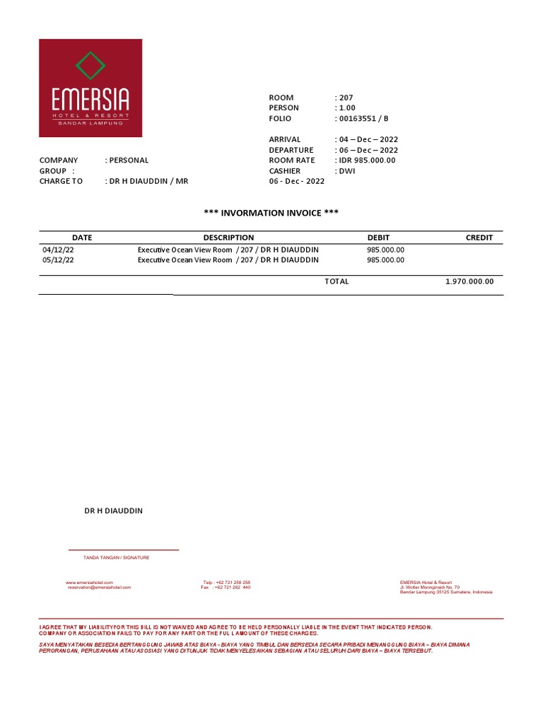 Hotel Invoice Summary for December 2022 | PDF | Fax