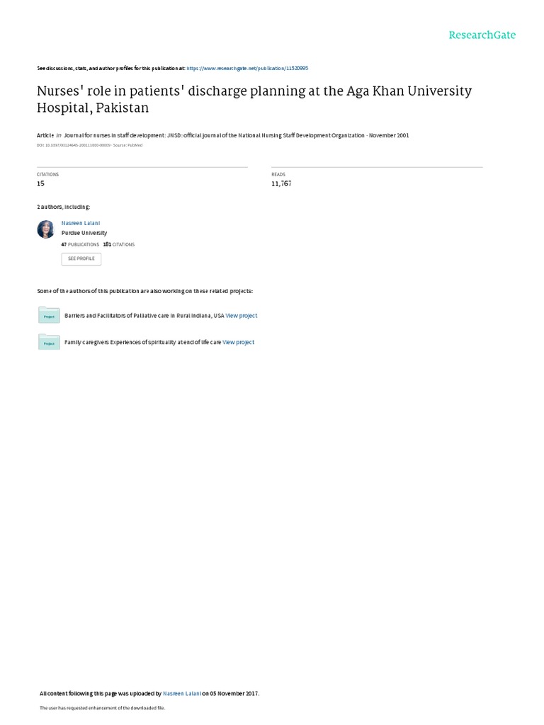 Nurses Role in Discharge Planning | PDF | Nursing | Patient