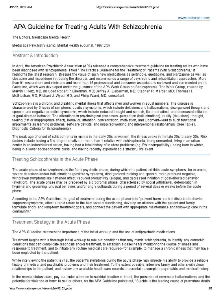 Apa Guidelines Schizophrenia
