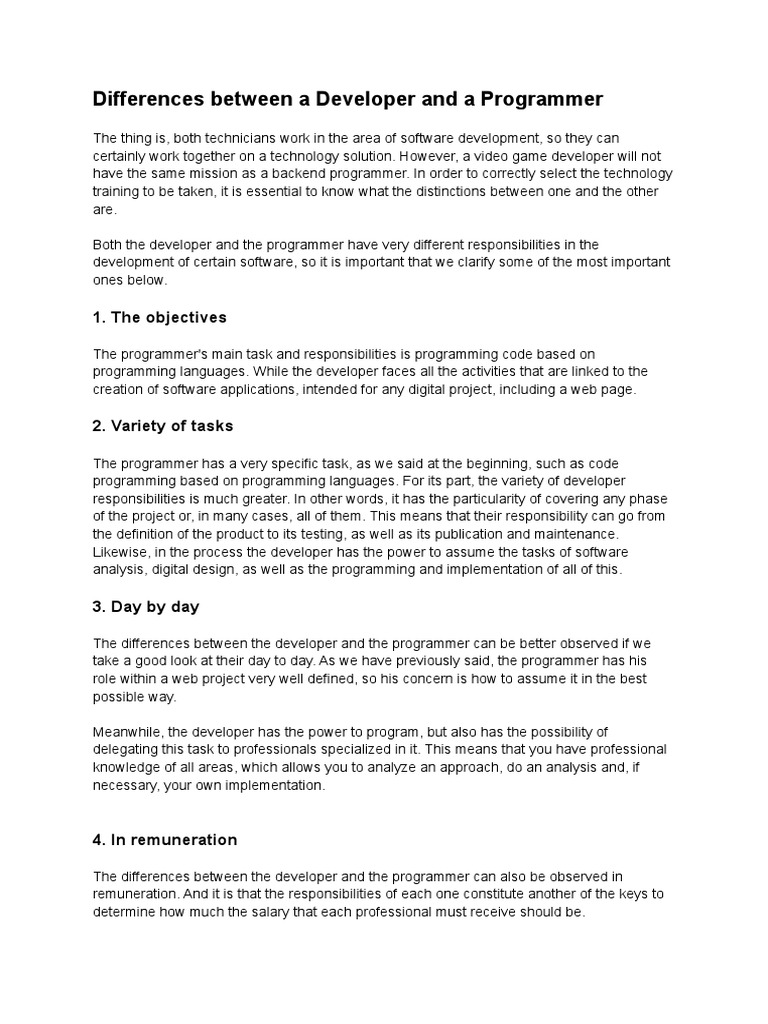 Differences Between A Developer and A Programmer | PDF | Computer ...