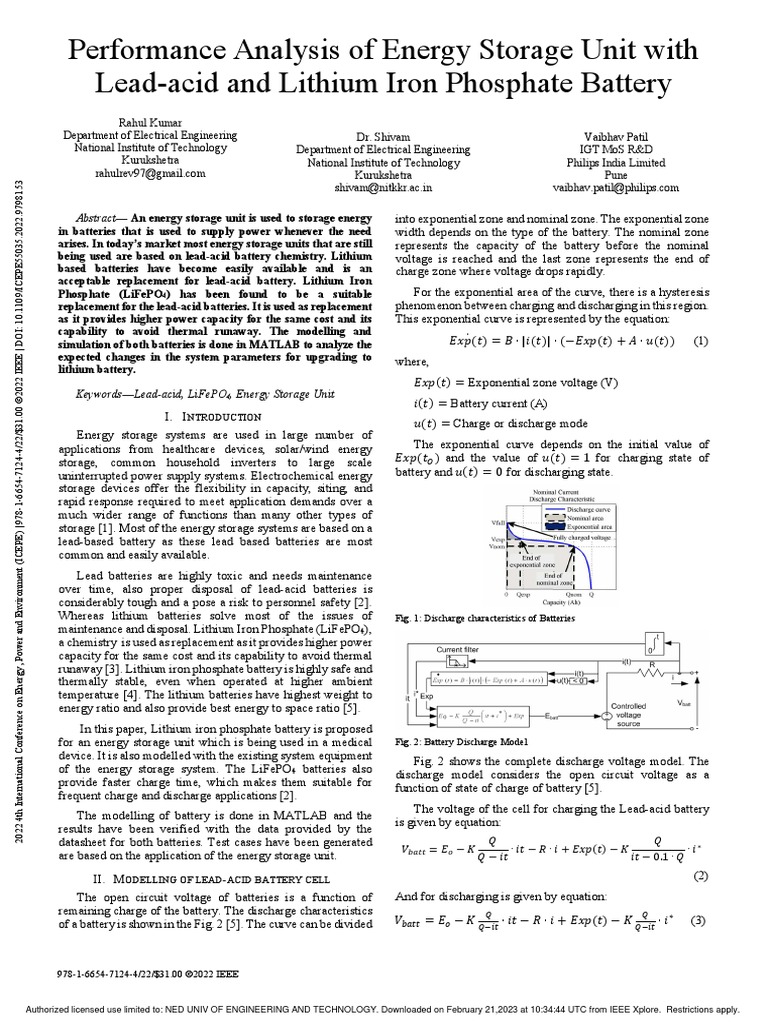 Performance Analysis of Energy Storage Unit With Lead-Acid and Lithium ...