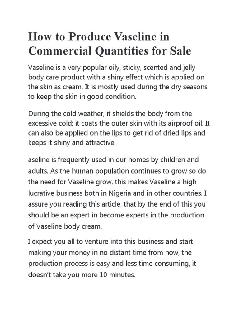 How To Produce Vaseline in Commercial Quantities For Sale PDF