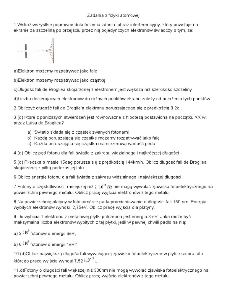 Zadania Z Fizyki Atomowej Z Rozwiązaniami Zadania - Z - Fizyki - Atomowej 2 | PDF