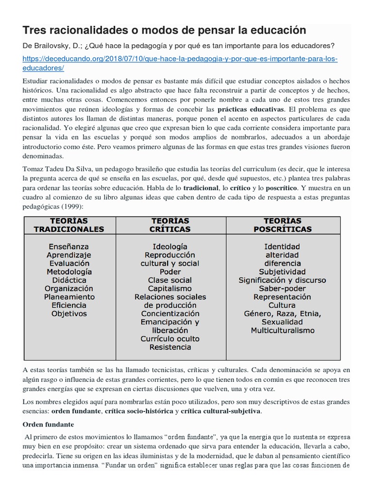 Brailovsky - Racionalidad Tradicional, Crítica y Poscrítica | PDF ...