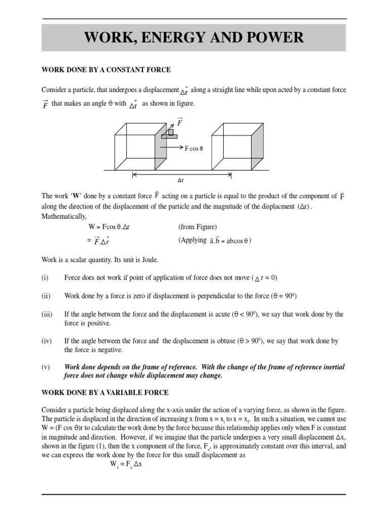 Physics1 WORK POWER ENERGY01 Theory PDF Force Potential Energy