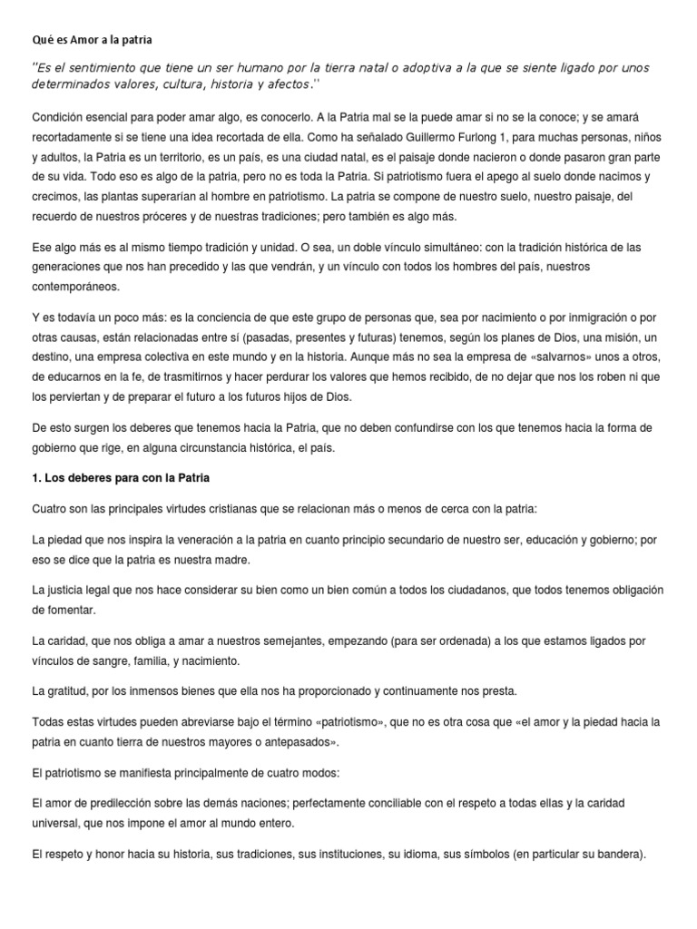Definición del Amor a la Patria | PDF | Patriotismo | Amor