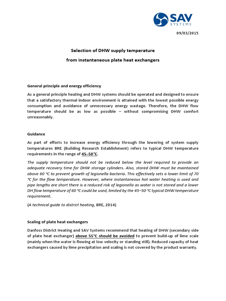Selection of DHW Supply Temperature PDF Water Heating Temperature