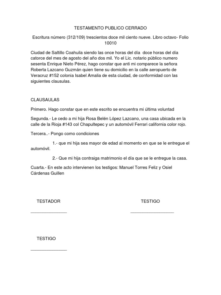 Modelo De Testamento Cerrado En Colombia Notaria In vrogue.co