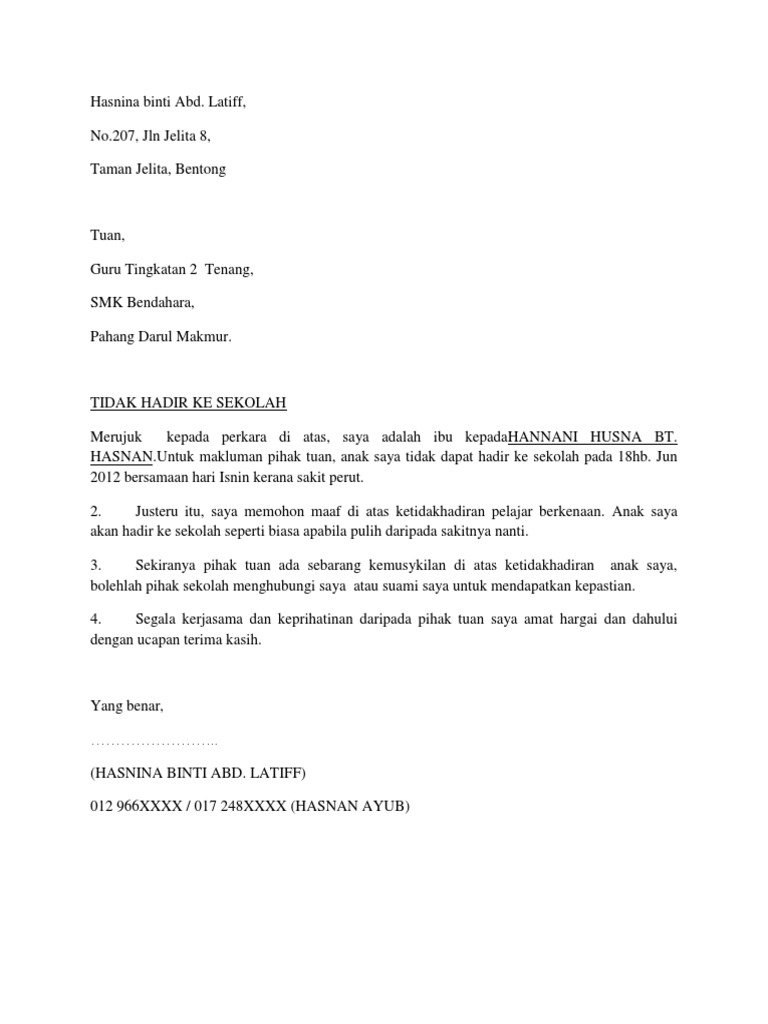 Surat Tidak Hadir Ke Sekolah Compress Pdf