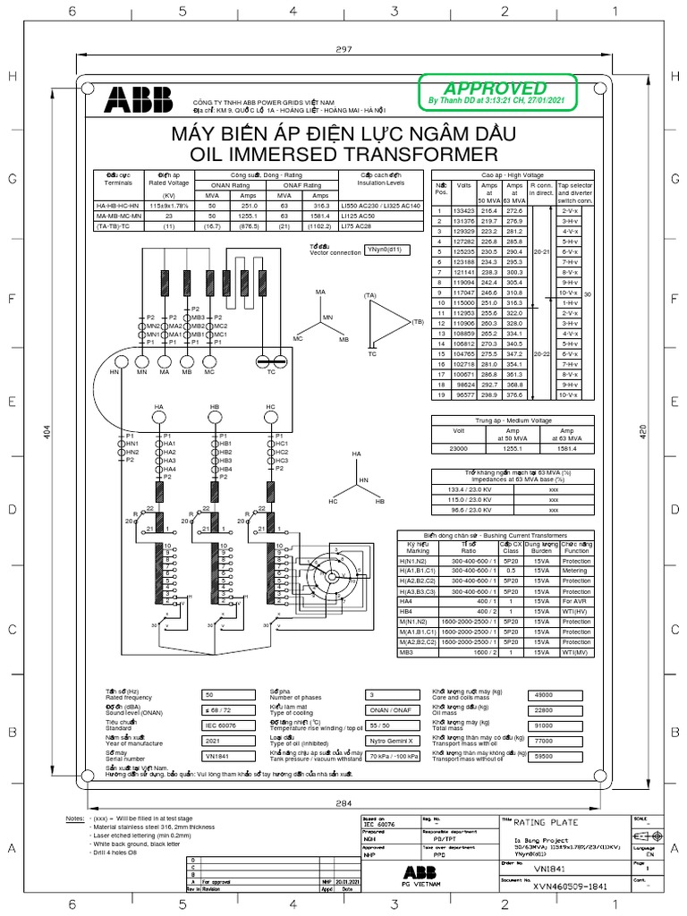 VN1841-Rating Plate Drawing - Reva | PDF