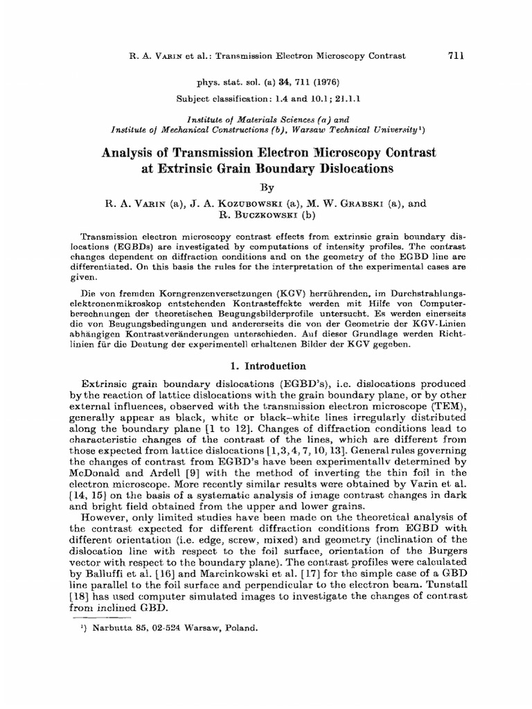 EGBD Contrast in Transmission Electron Microscopy | PDF | Dislocation ...