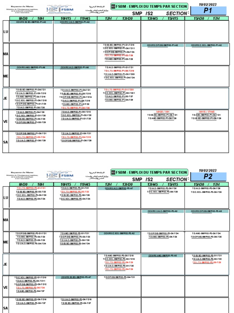 FSBM Section Timetable Overview | PDF