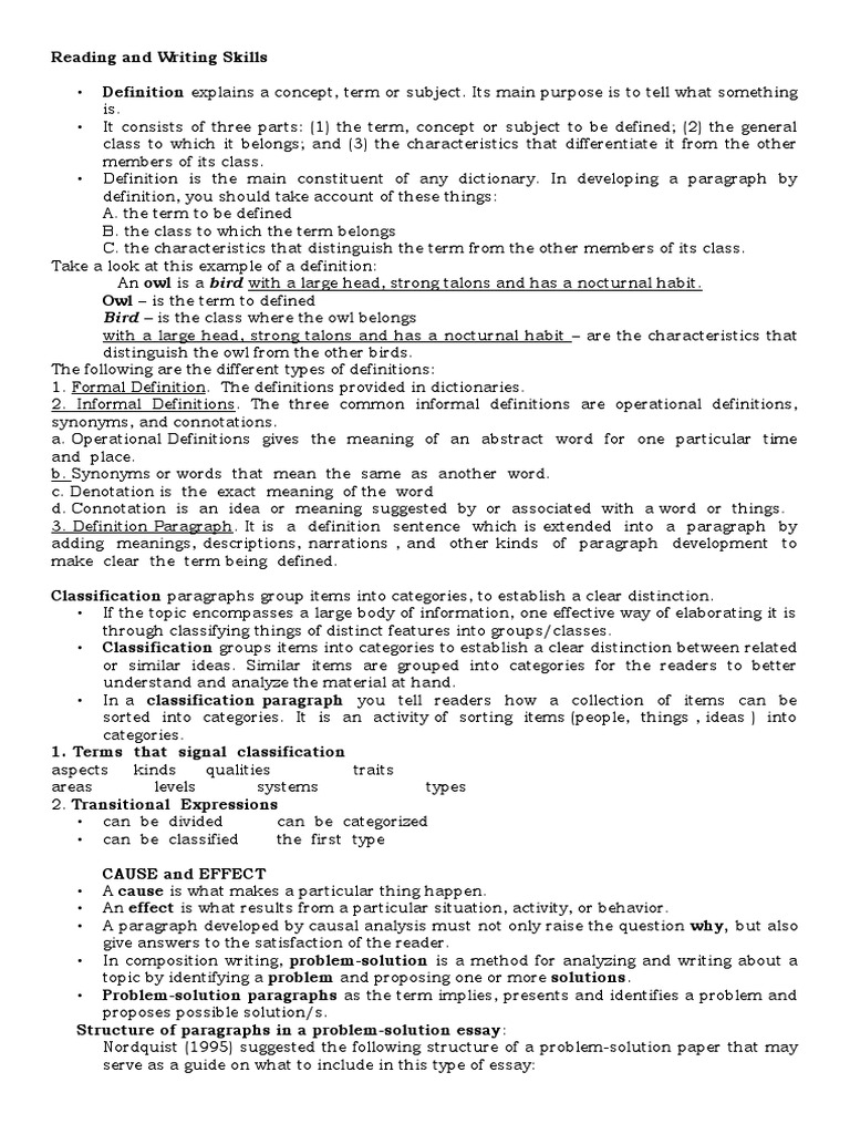 Reading and Writing Skills PDF Definition Word