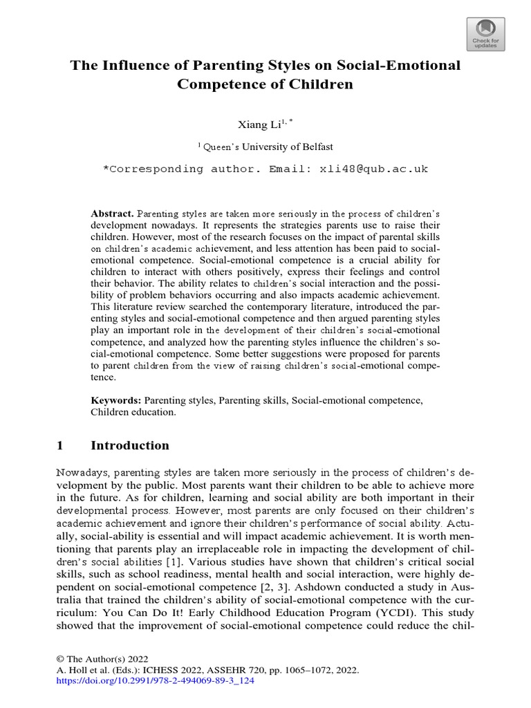 The Influence of Parenting Styles On Social-Emotional Competence of ...
