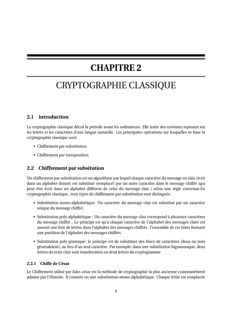 Cryptographie Classique : Chiffrement et Analyse | PDF | Cryptographie ...