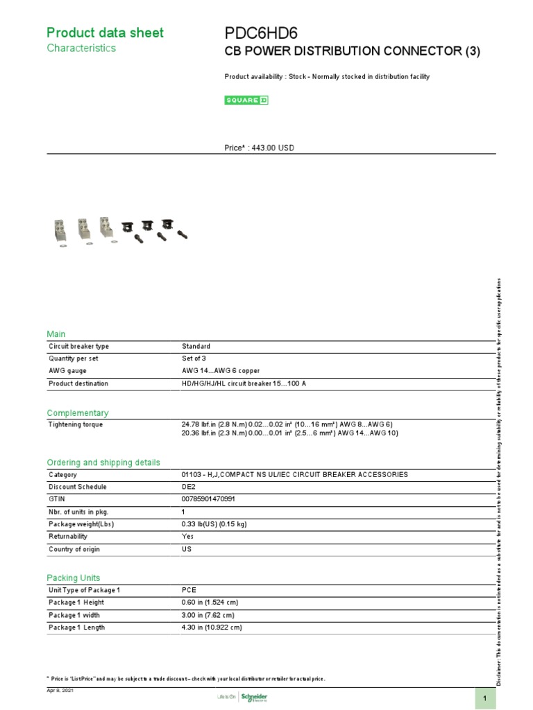 Square D PDC6HD6 Power Distribution Data Sheet | PDF