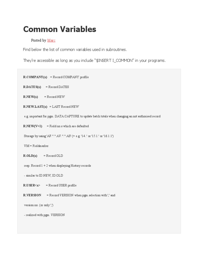 Common Variables PDF Computer Terminal Computer Architecture