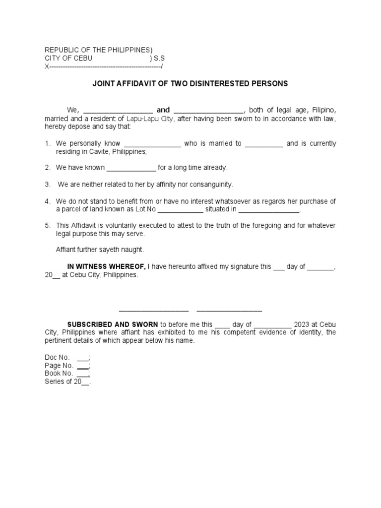 Joint Affidavit Civil Status and Residence PDF