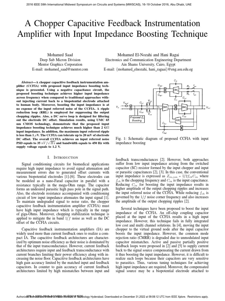 A Chopper Capacitive Feedback Instrumentation Amplifier With Input