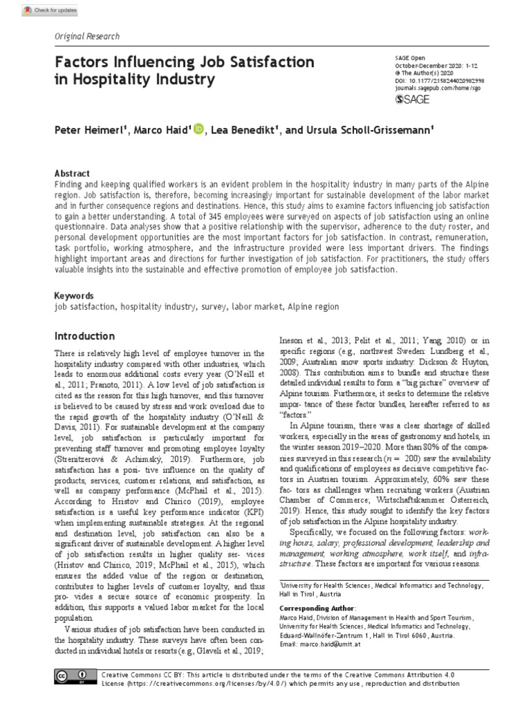 Factors Affecting Job Satisfaction in Hospitality | PDF | Job ...