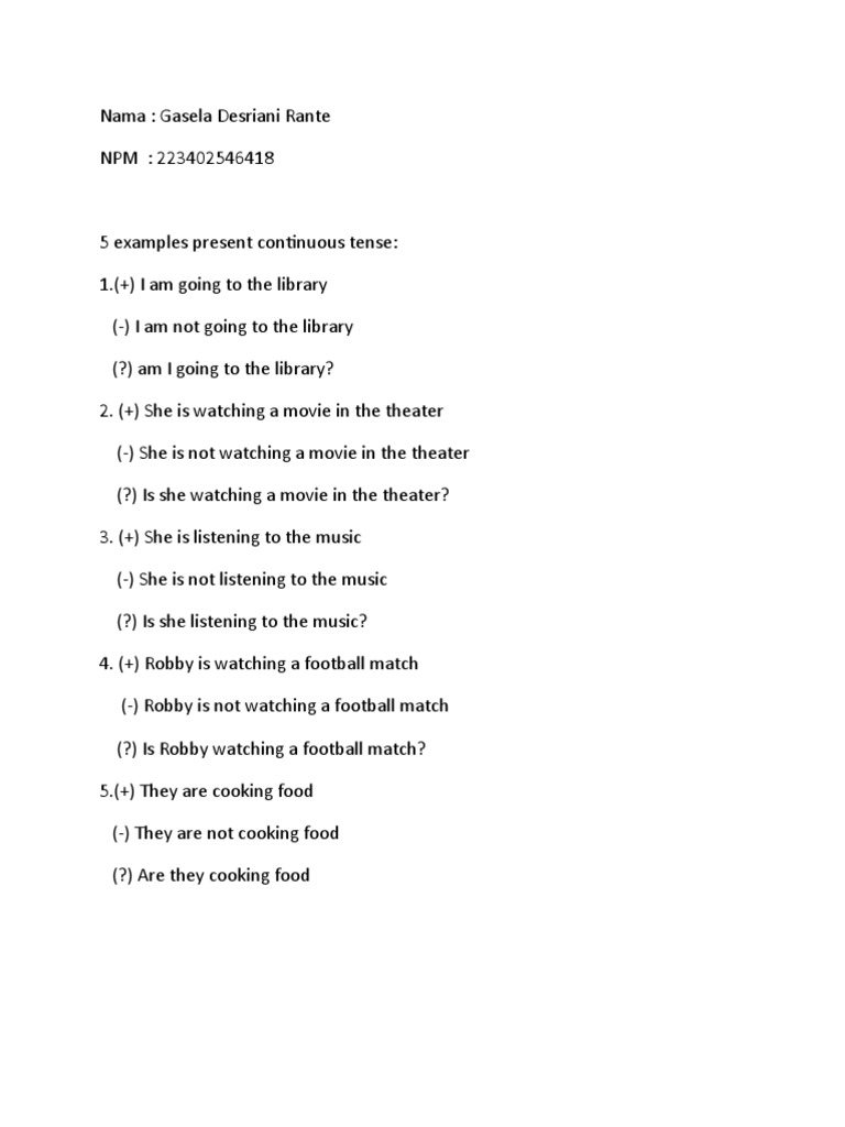 Present Continuous Tense Examples | PDF | Language Arts & Discipline