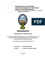 DT-V-XIII 100 “EL SISTEMA IMPOSITIVO  MUNICIPAL  Y SU INCIDENCIA  EN LA BAJA RECAUDACIÓN DE INGRESOS PROPIOS EN LOS GOBIERNOS AUTONOMOS MUNICIPALES RURALES” CASO GOBIERNOS AUTÓNOMO MUNICIPAL DE PELECHUCO.