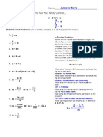 Answer Keys: Out of Context Problems: Solve For The Variable A in All The Problems Below