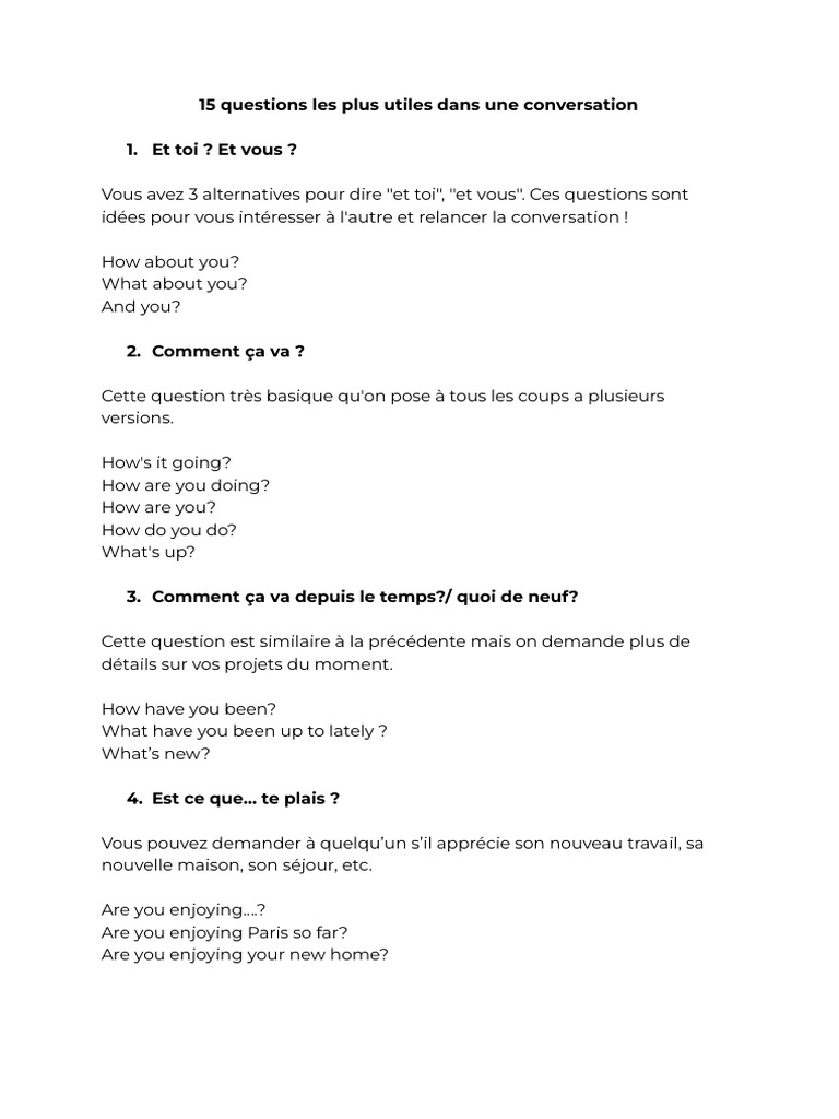Questions Essentielles pour Converser | PDF