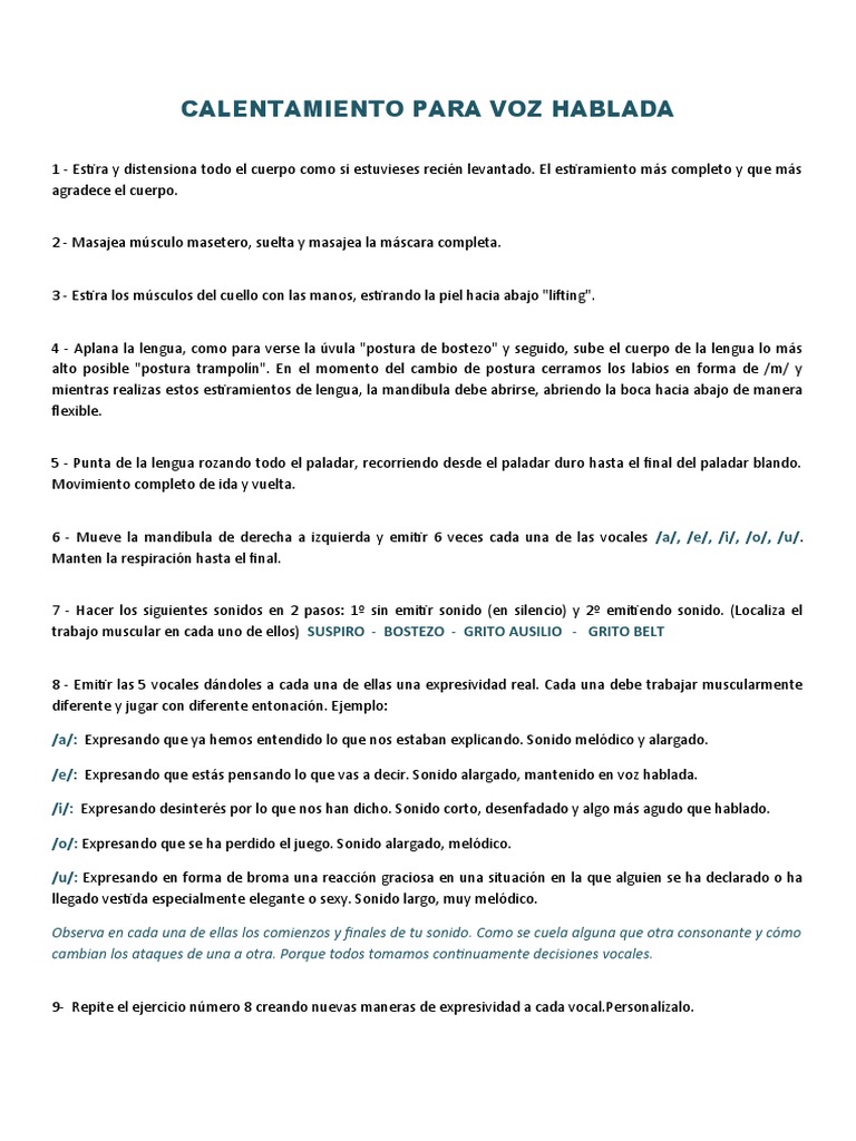 Calentamiento para Voz Hablada | PDF | Artes del Lenguaje y ...