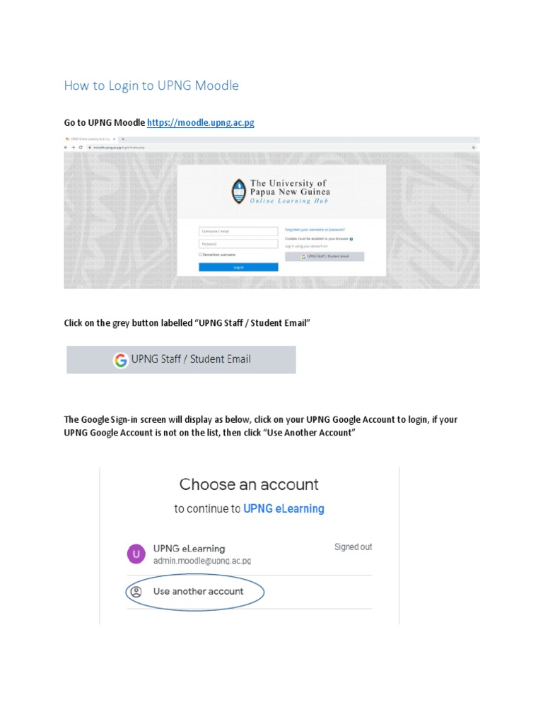 UPNG Moodle Login Guide | PDF