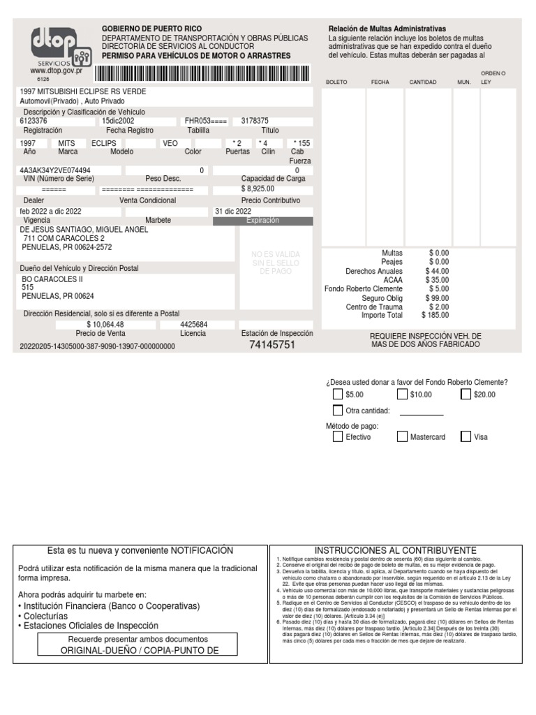 Gobierno de Puerto Rico Relación de Multas Administrativas PDF