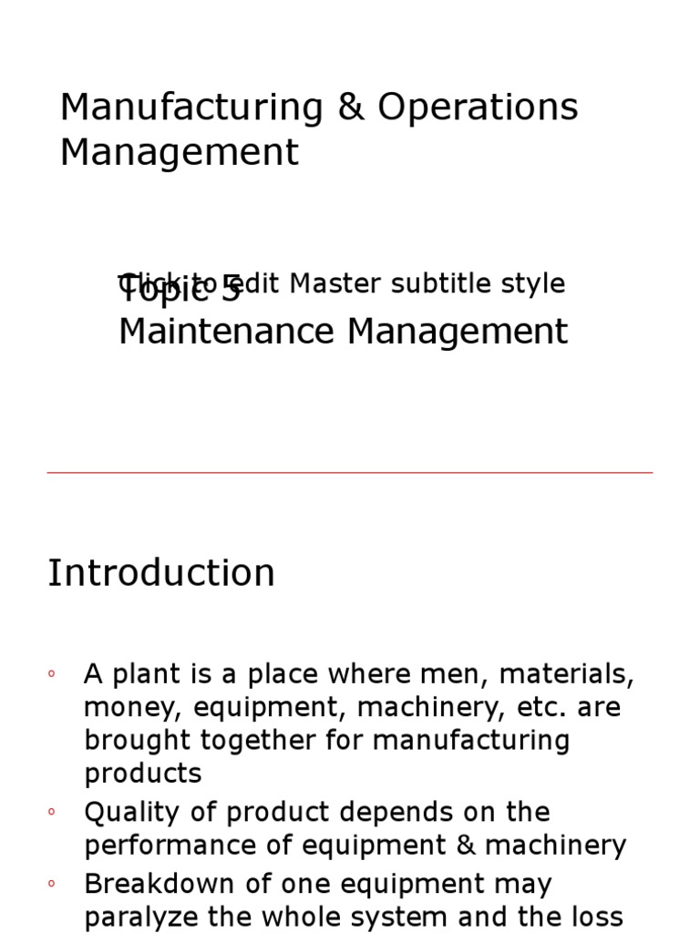 Maintenance Management Overview | PDF | Production And Manufacturing ...