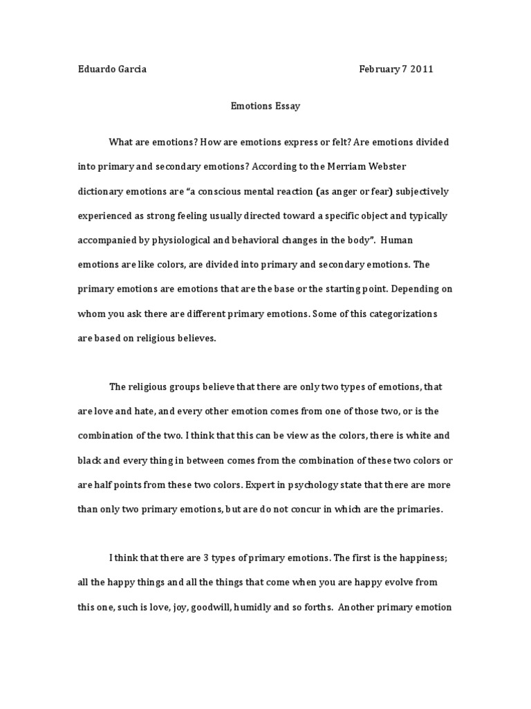 descriptive essay about emotions