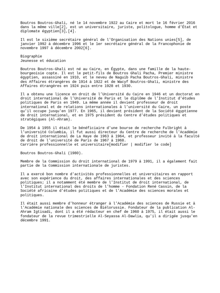 Vie et carrière de Boutros Boutros-Ghali | PDF | Relations internationales