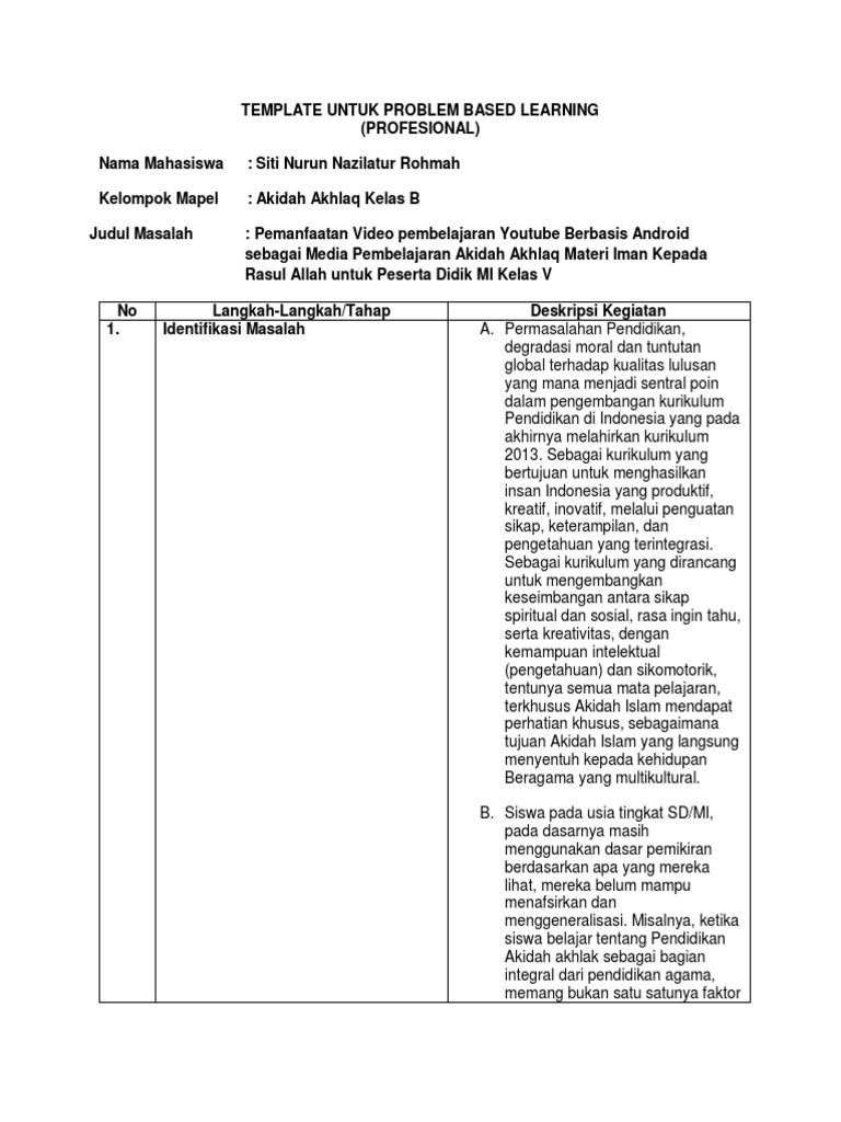 Tamplate Pbl Profesional Modul 1 Pdf