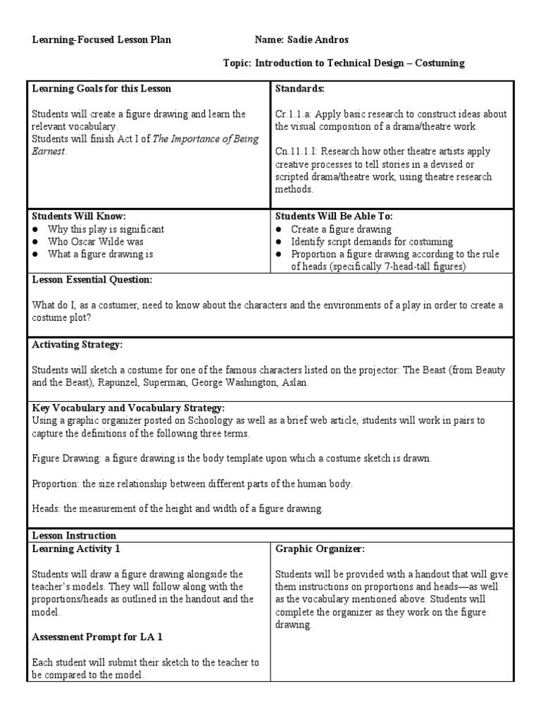 45 Lesson Plan 4 PDF Figure Drawing Lesson Plan