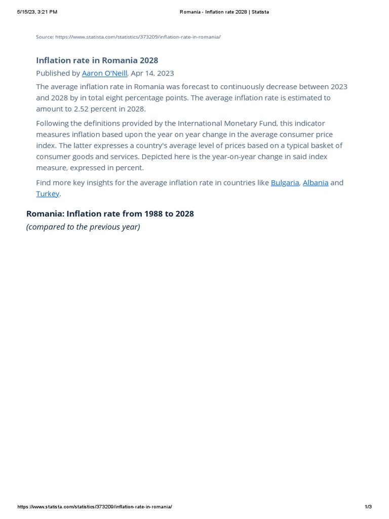 Romania Inflation Rate 2028 Statista PDF Inflation Index