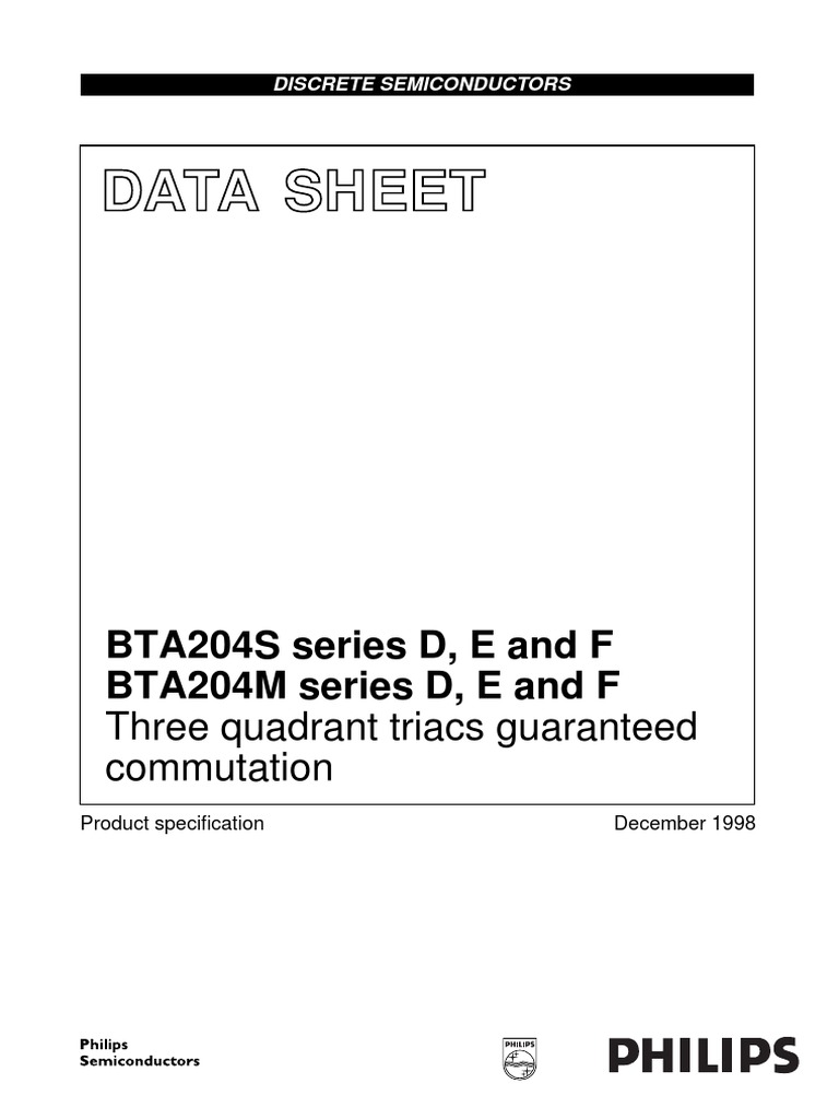 Data Sheet: BTA204S Series D, E and F BTA204M Series D, E and F | PDF ...