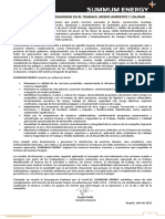 CO-SEN-HSEQ-POL-001 Rev. 9 POLÍTICA DE SALUD Y SEGURIDAD EN EL TRABAJO MEDIO AMBIENTE Y CALIDAD