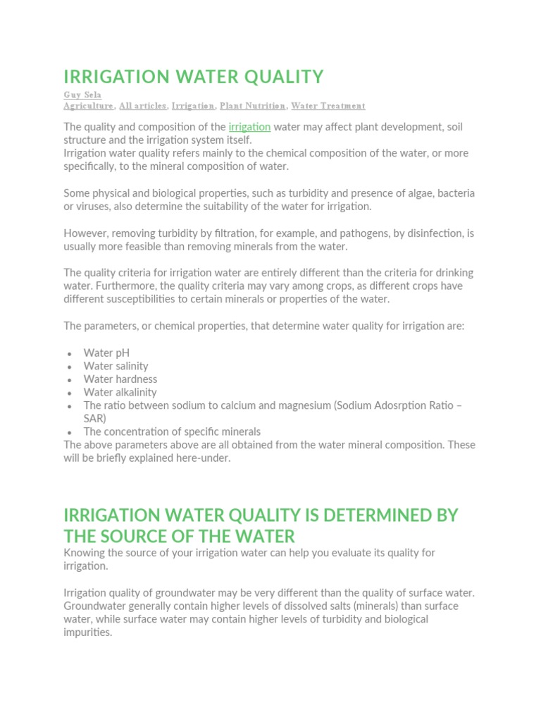 Irrigation Water Quality Criteria PDF Plant Nutrition Soil