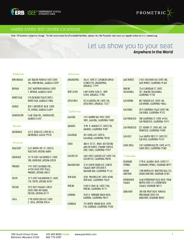 US Prometric Test Center Locations | PDF | Tennessee | Georgia (U.S. State)