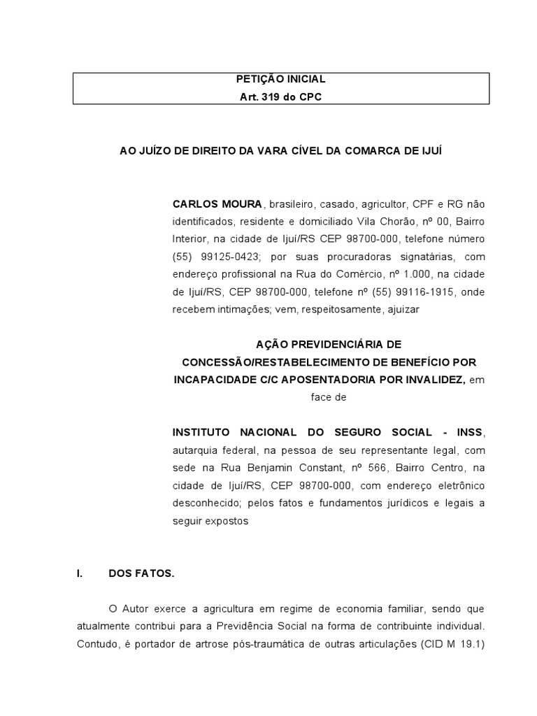 Petição Inicial - Direito Previdenciário | PDF | Injunção | Constituição